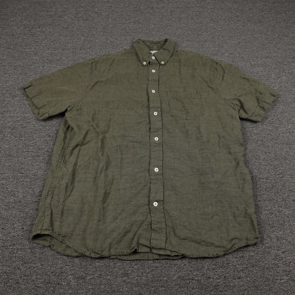 Banana Republic Shirt Mens LT Green Linen Short Sleeve Button Up Casual Summer